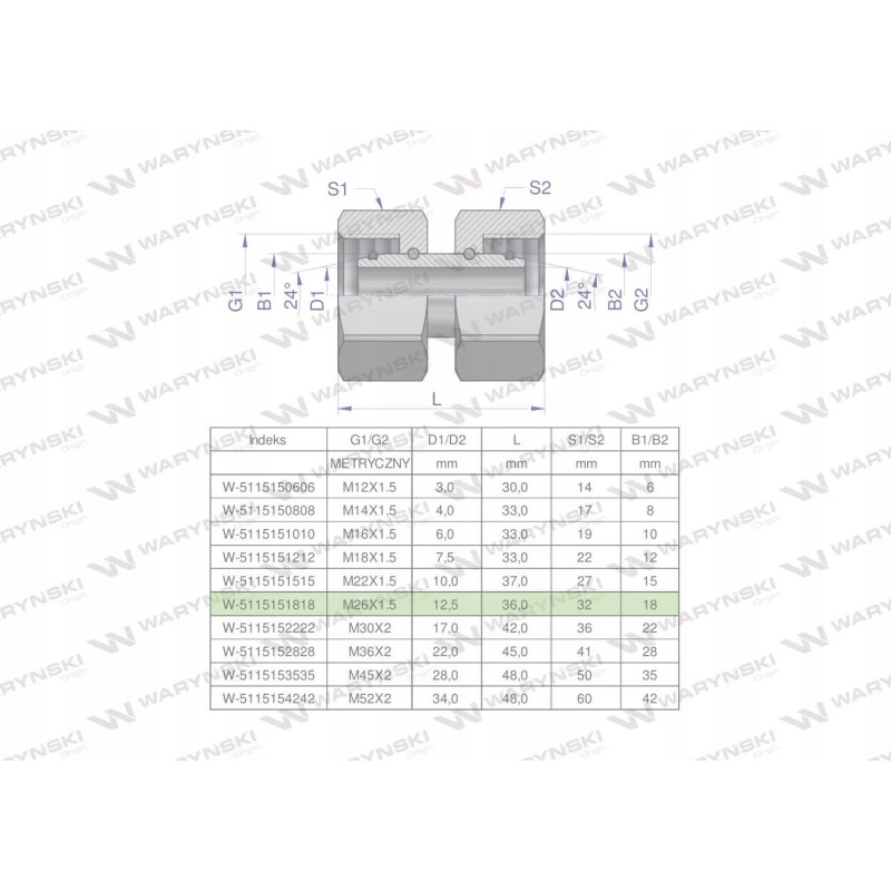 Metric hydraulic connector aa m26x1 5 18l