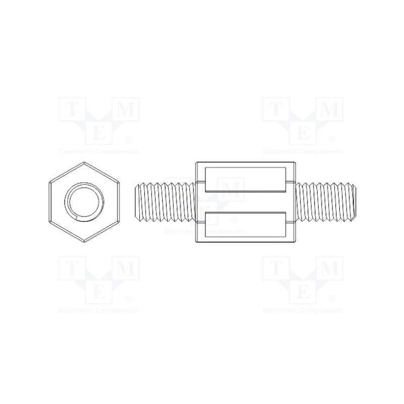 10 pcs x DREMEC - 449X25 - Screwed spacer sleeve, 25mm, Ext.thread: M6, hexagonal