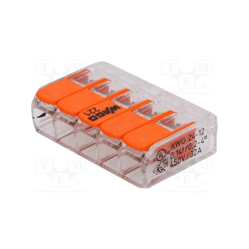 1 pcs x WAGO - 221-415 - Quick splice, 221, spring clamp, 0.2÷4mm2, 450V, 32A, for cable
