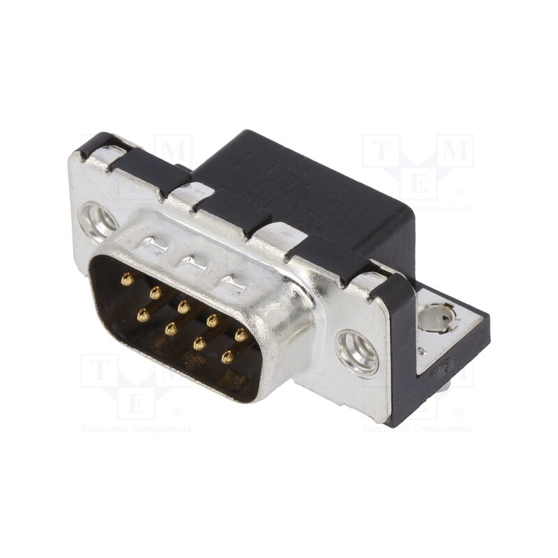 1 pcs x Amphenol Communications Solutions - LD09P33E4GX00LF - D-Sub, PIN: 9, socket, male, on PCBs,PCB snap, angled 90°, THT, 5A