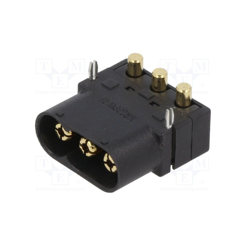 1 pcs x AMASS - MR60PW-M - Socket, DC supply, MR60, male, PIN: 3, on PCBs, THT, black, 35A, 600V