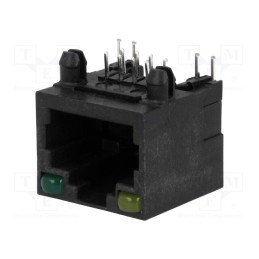 1 pcs x ATTEND - 211B-11C0A-R - Socket, RJ45, PIN: 8, with LED, Layout: 8p8c, Locking: top latch, THT