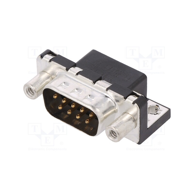 1 pcs x Amphenol Communications Solutions - LD09P33E4GV00LF - D-Sub, PIN: 9, socket, male, on PCBs,PCB snap, angled 90°, THT, 5A