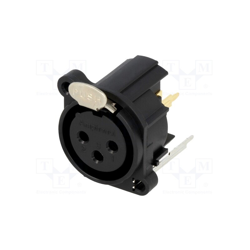1 pcs x AMPHENOL - AC3FAV2-AU-PRE - Socket, XLR, female, PIN: 3, straight, with push button, screw, THT