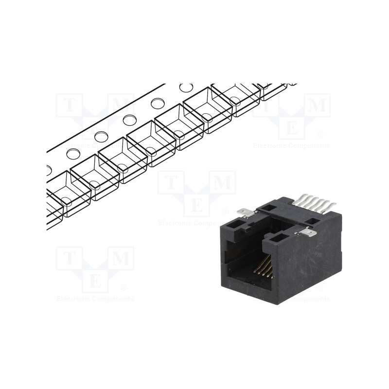 1 pcs x ENCITECH - RJJU-66-141-E3H-008 - Socket, RJ12, PIN: 6, Cat: 5, Layout: 6p6c, SMT, horizontal