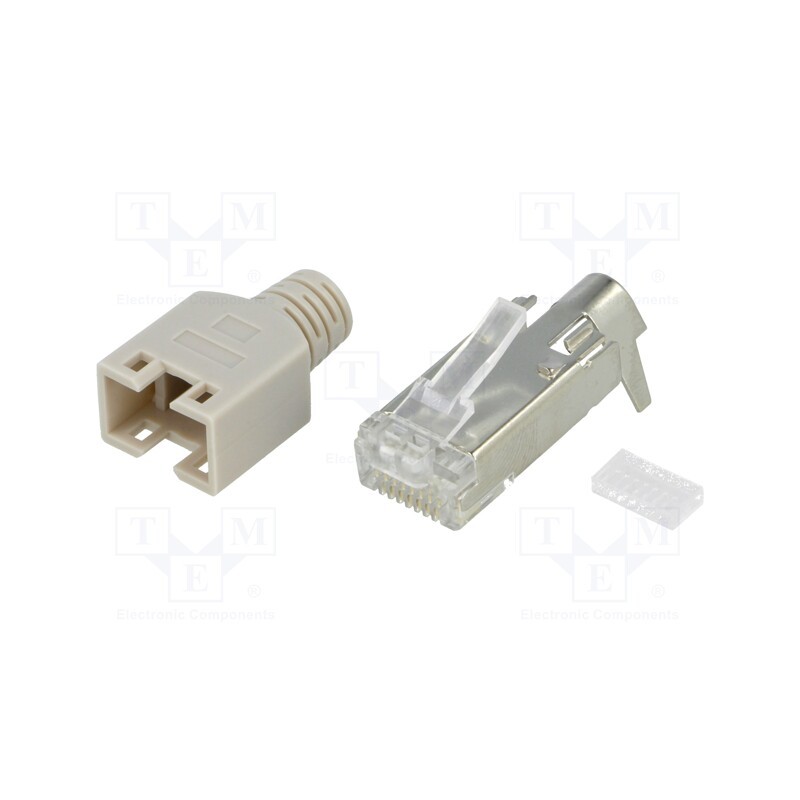 1 pcs x CONNFLY - DS1123-13-P88TA-TME-006 - Plug, RJ45, PIN: 8, shielded,with strain relief, gold flash, grey