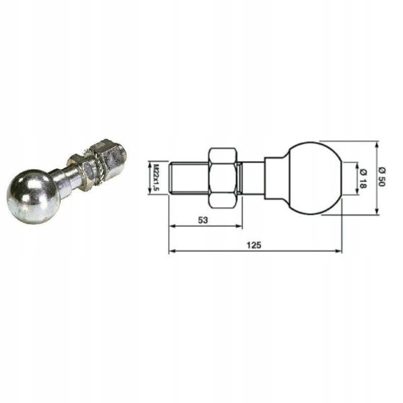 Hitch ball 50mm with hitch M22x1 5 ball 50mm M22