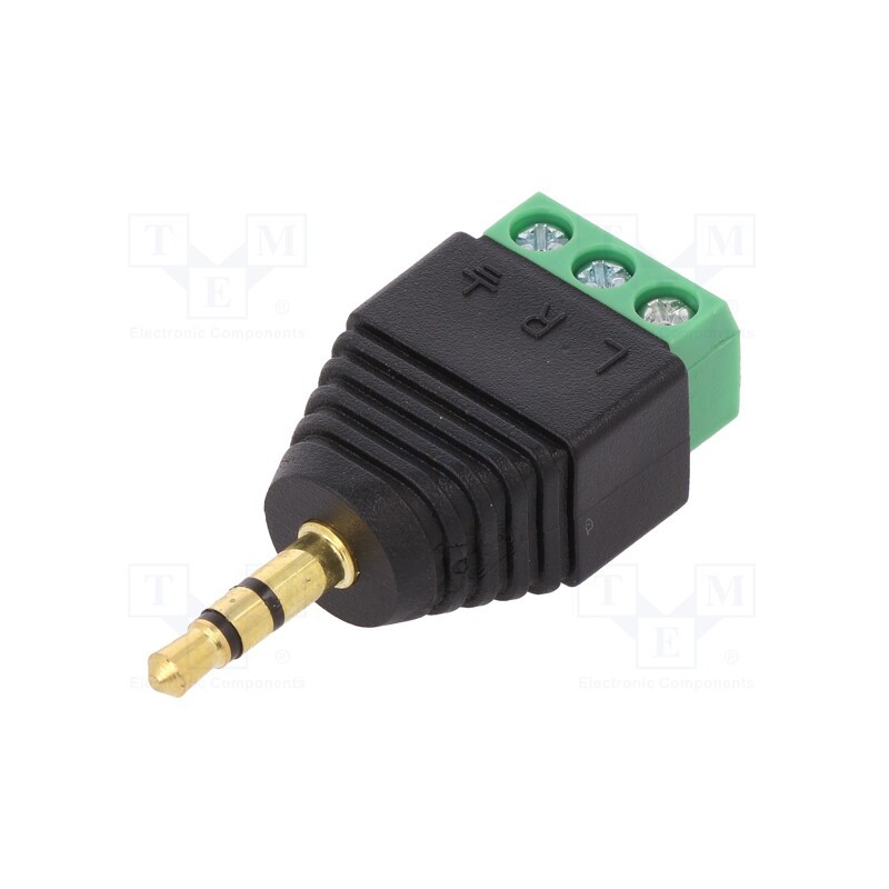 1 pcs x - JACK3.5S-M-TB - Adapter, Jack 3.5mm 3pin plug,terminal block, stereo, PIN: 3