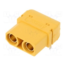 1 pcs x AMASS - XT90PW-F - Socket, DC supply, XT90, female, PIN: 2, on PCBs, THT, yellow, 40A