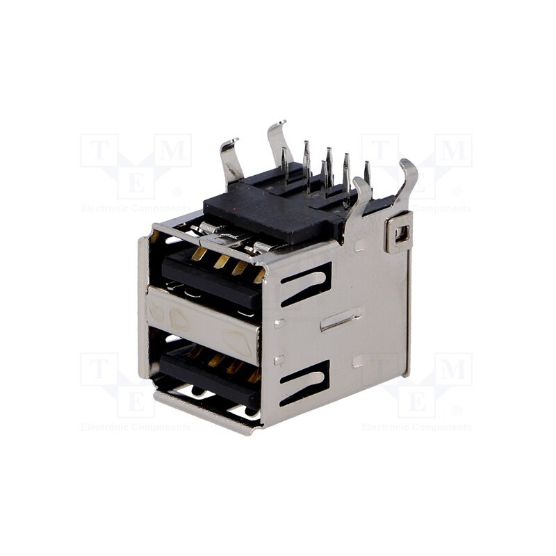 1 pcs x Amphenol Communications Solutions - TUEA4F4D3B - Socket, USB A, on PCBs, THT, angled 90°, 2.0,double, gold-plated