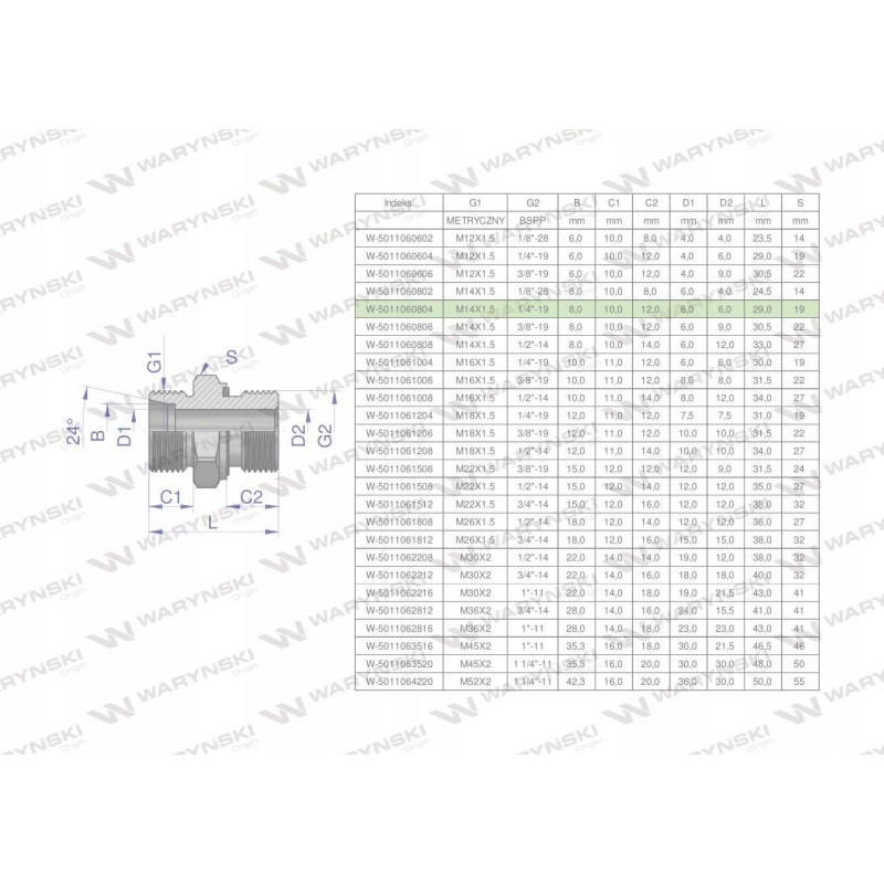 Hydraulic connection bb xge m14x1 5 08l x 1 4