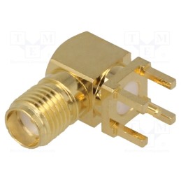 1 pcs x ADAM TECH - RF2-03E-T-00-50-G - Socket, SMA, female, angled 90°, THT, on PCBs, PTFE, gold-plated