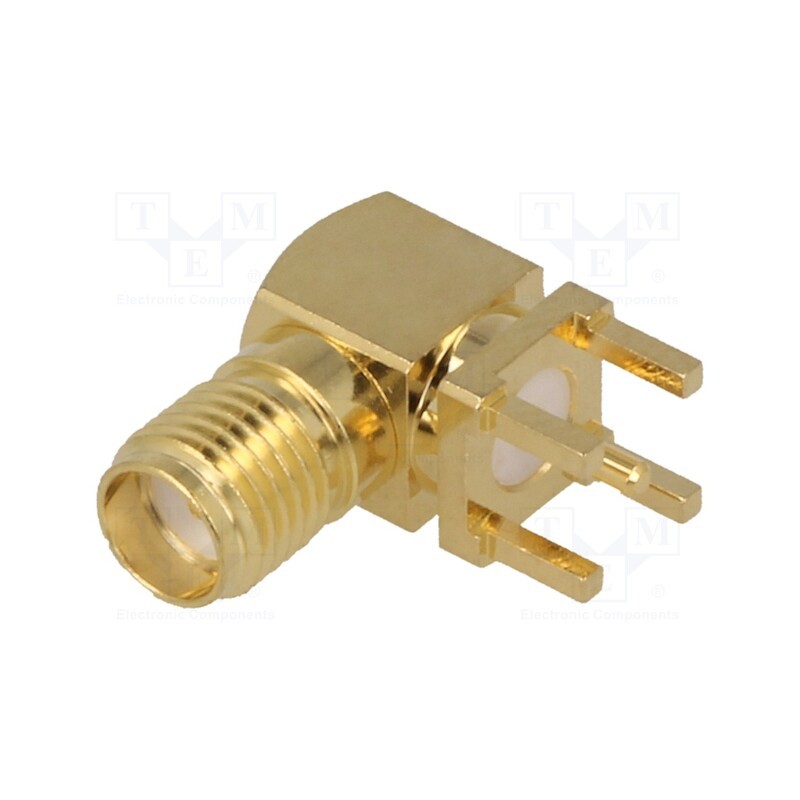 1 pcs x ADAM TECH - RF2-03E-T-00-50-G - Socket, SMA, female, angled 90°, THT, on PCBs, PTFE, gold-plated