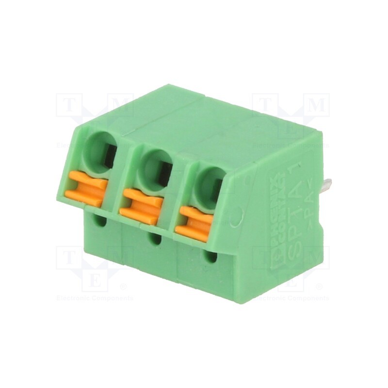1 pcs x PHOENIX CONTACT - SPTA 1/ 3-5,0 1752227 - PCB terminal block, angled, 5mm, ways: 3, on PCBs, 0.2÷1mm2, tinned