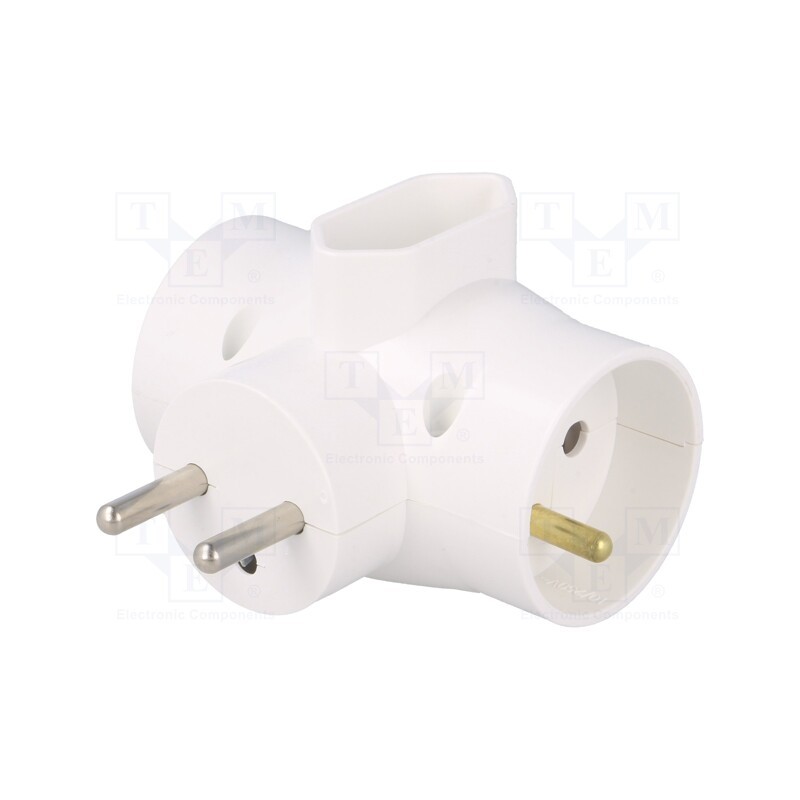 1 pcs x TIMEX-ELEKTRO - R-21 - Connector: AC supply, splitter, 2P,2P+PE, white, Output: 3x socket