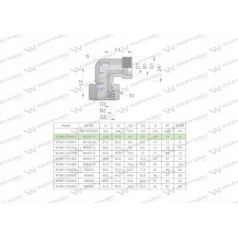 Metric hydraulic elbow ab m12x1 5 06l xev
