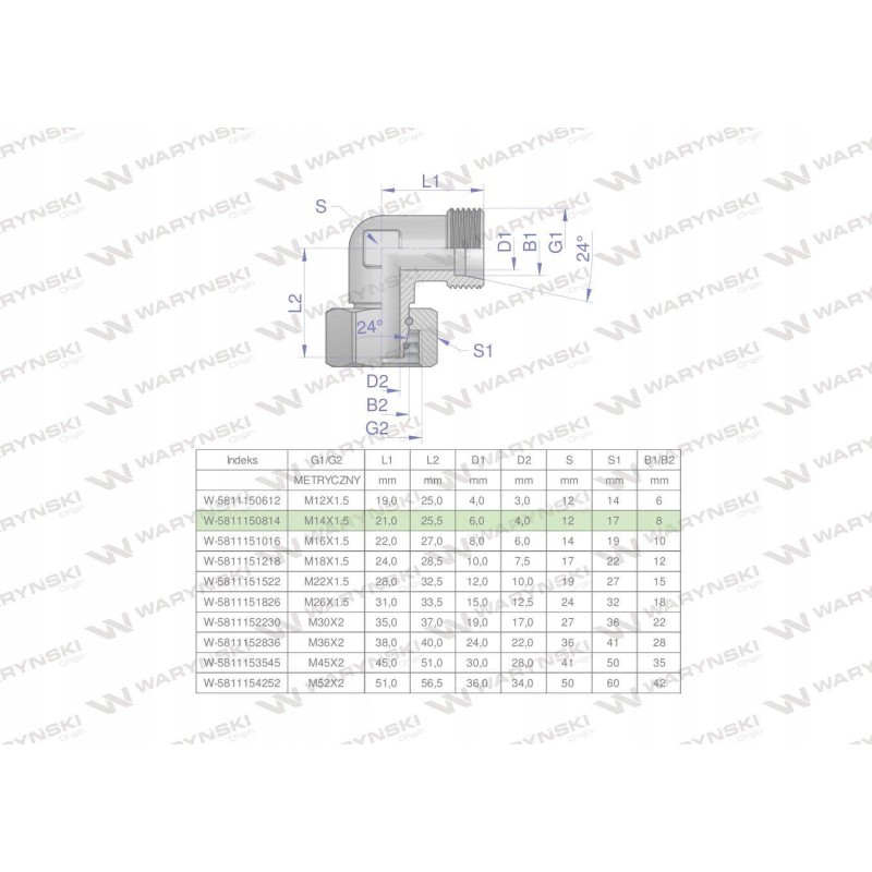 Metric hydraulic elbow ab m14x1 5 08l xev