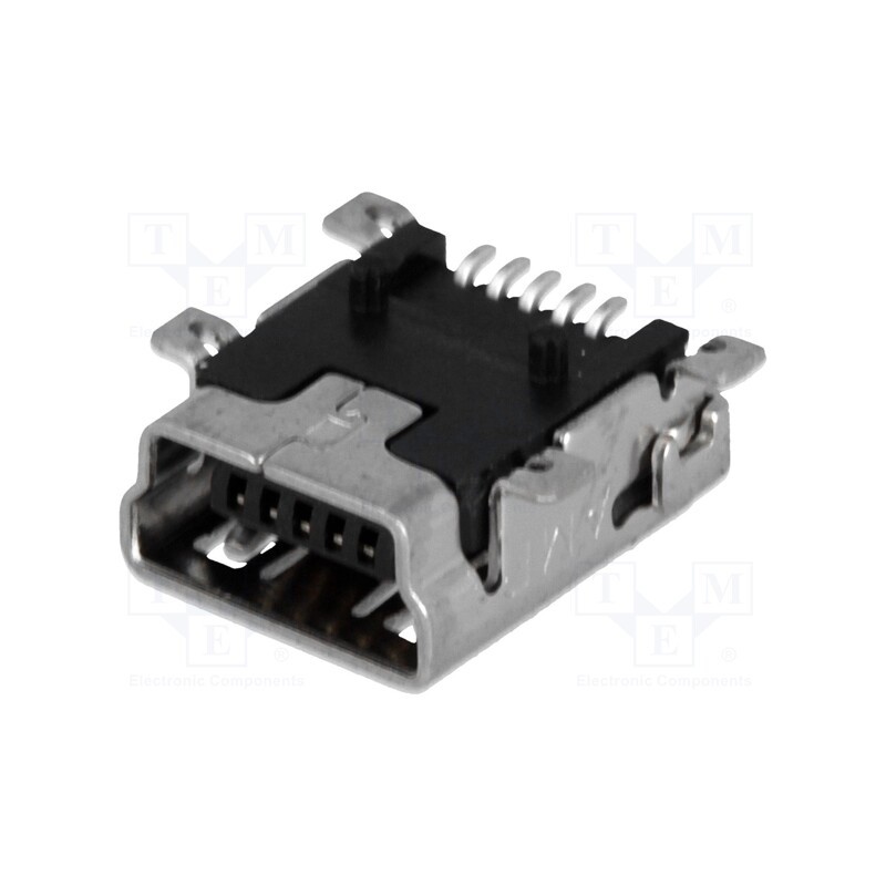 1 pcs x TE Connectivity - 1734035-1 - Socket, USB B mini, on PCBs, SMT, PIN: 5, horizontal, in-tray