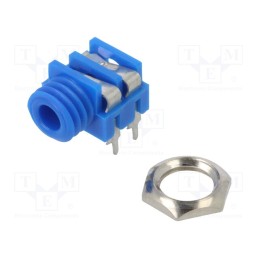 1 pcs x CLIFF - CL1384L - Socket, Jack 3,5mm, female, mono, ways: 2, angled 90°, THT, blue, S6