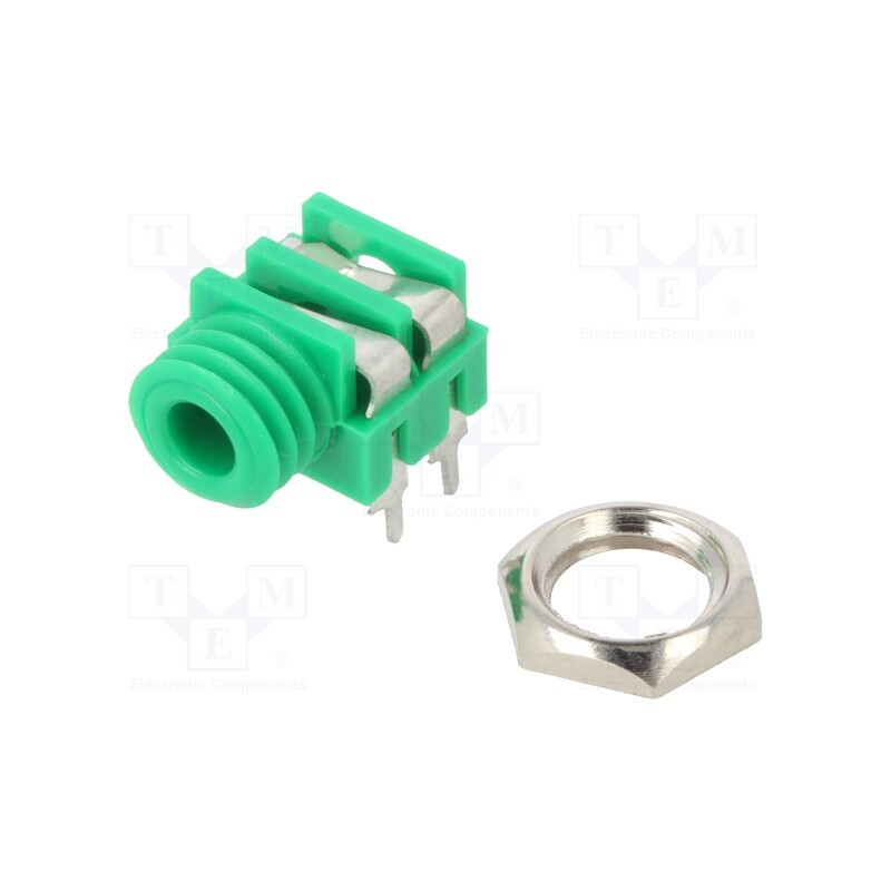 1 pcs x CLIFF - CL1384G - Socket, Jack 3,5mm, female, mono, ways: 2, angled 90°, THT, green, S6
