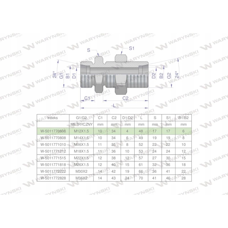 Metric hydraulic connector bb m12x1 5 06l 2 pcs