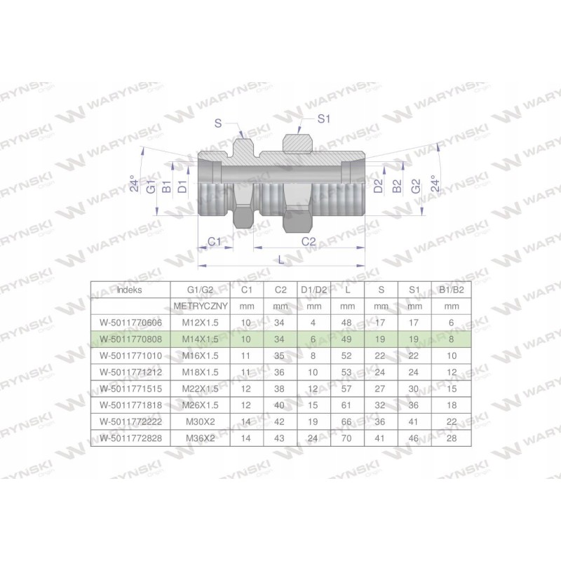 Metric hydraulic connector bb m14x1 5 08l 2 pcs