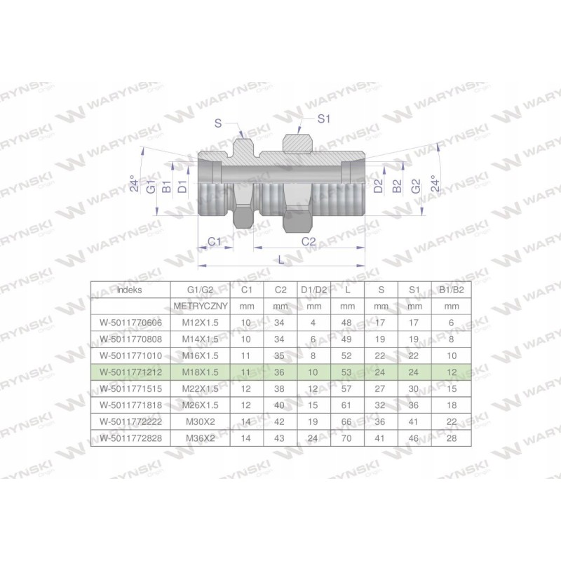 Metric hydraulic connector bb m18x1 5 12l 2 pcs
