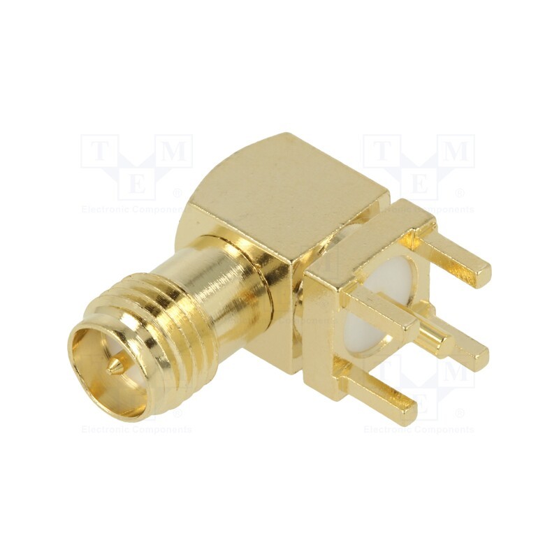 1 pcs x ADAM TECH - RF2-03-T-00-50-G-RP - Socket, RP-SMA, male, angled 90°, THT, on PCBs, PTFE, gold-plated