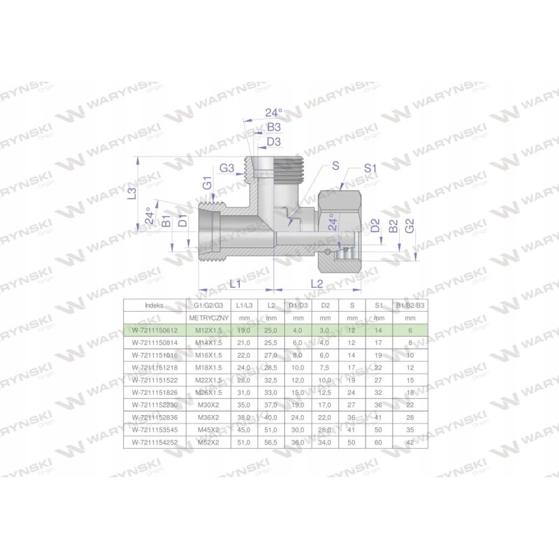 Hydraulic tee, meter m12x1 5 06l, 2 pcs