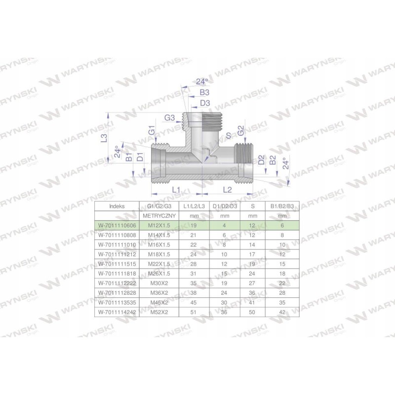 Metric hydraulic tee bbb m12x1 5 06l xt