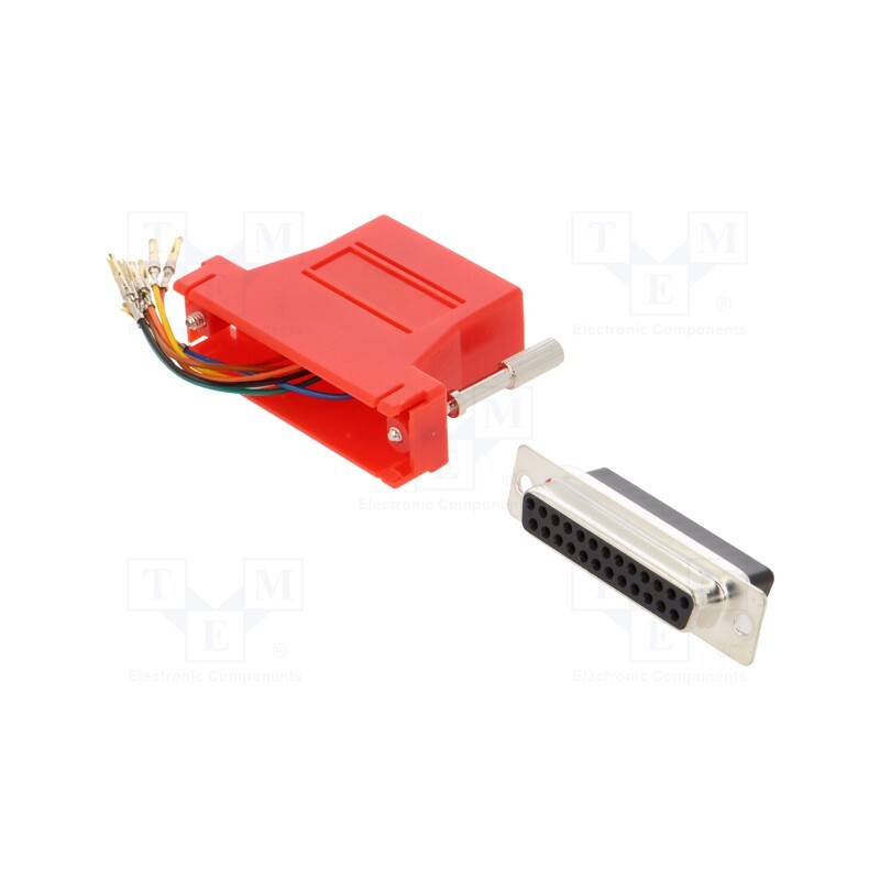 1 pcs x MH CONNECTORS - DA25-SMJ8-R-K - Transition: adapter, D-Sub 25pin female,RJ45 socket, red
