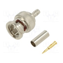 1 pcs x AMPHENOL RF - 112521 - Plug, BNC, male, straight, 75Ω, crimped, for cable, POM, gold-plated