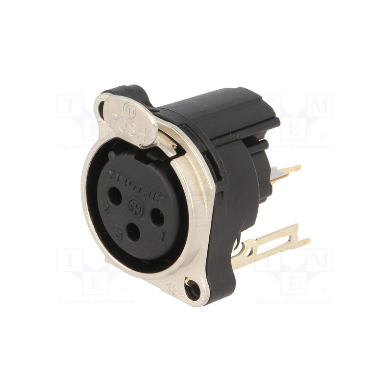 1 pcs x NEUTRIK - NC3FBV2 - Socket, XLR, female, PIN: 3, straight, with push button, THT, silver