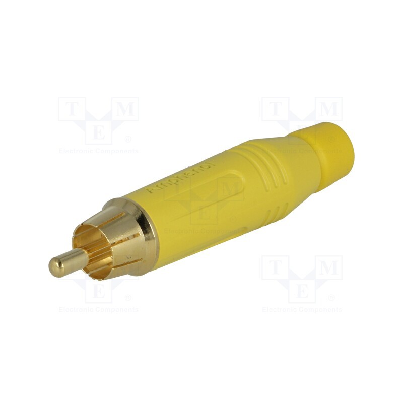 1 pcs x AMPHENOL - ACPR-YEL - Plug, RCA, male, straight, soldering, yellow, gold-plated, 3÷7mm