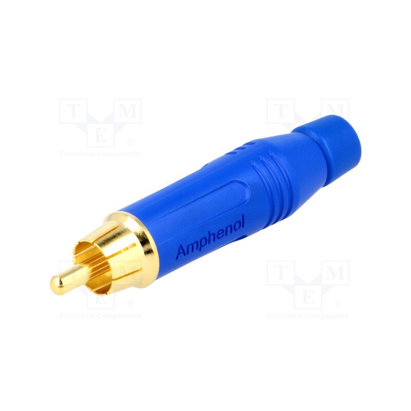 1 pcs x AMPHENOL - ACPR-BLU - Plug, RCA, male, straight, soldering, blue, gold-plated, for cable