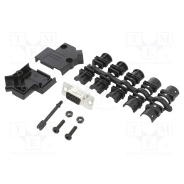 1 pcs x Amphenol Communications Solutions - L17D45PK-P-09+L77SDE09S - D-Sub, PIN: 9, female, angled 45°, soldering, for cable, g