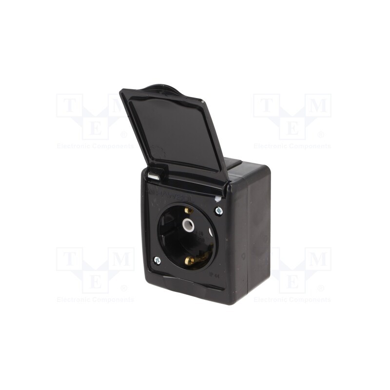 1 pcs x PAWBOL - D.3711SCG/1 - Connector: AC supply, socket, 2P+PE, 250VAC, 16A, black, PIN: 3, IP44