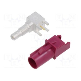 1 pcs x AMPHENOL RF - FA1-NDRP-PCB-8 - Connector: FAKRA, male, socket, on PCBs, THT, -65÷165°C, angled 90°