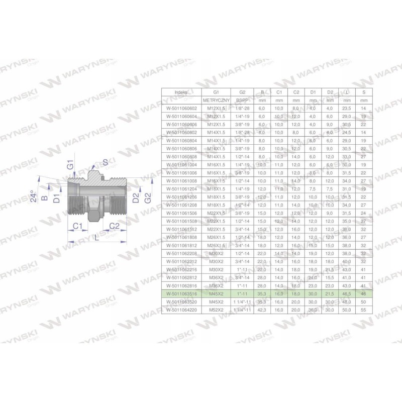 Hydraulic connection bb xge m45x2 35l3 35l x 1