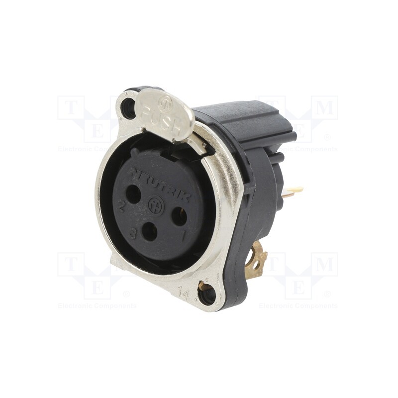 1 pcs x NEUTRIK - NC3FBV1 - Socket, XLR, female, PIN: 3, straight, with push button, THT, silver