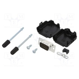 1 pcs x Amphenol Communications Solutions - L17DPPK09-BK+L717HDE15P - D-Sub HD, PIN: 15, male, straight, soldering, for cable, g