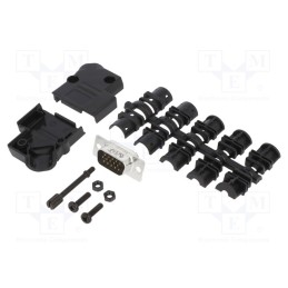 1 pcs x Amphenol Communications Solutions - L17D45PK-P-09+L717HDE15P - D-Sub HD, PIN: 15, male, angled 45°, soldering, for cable