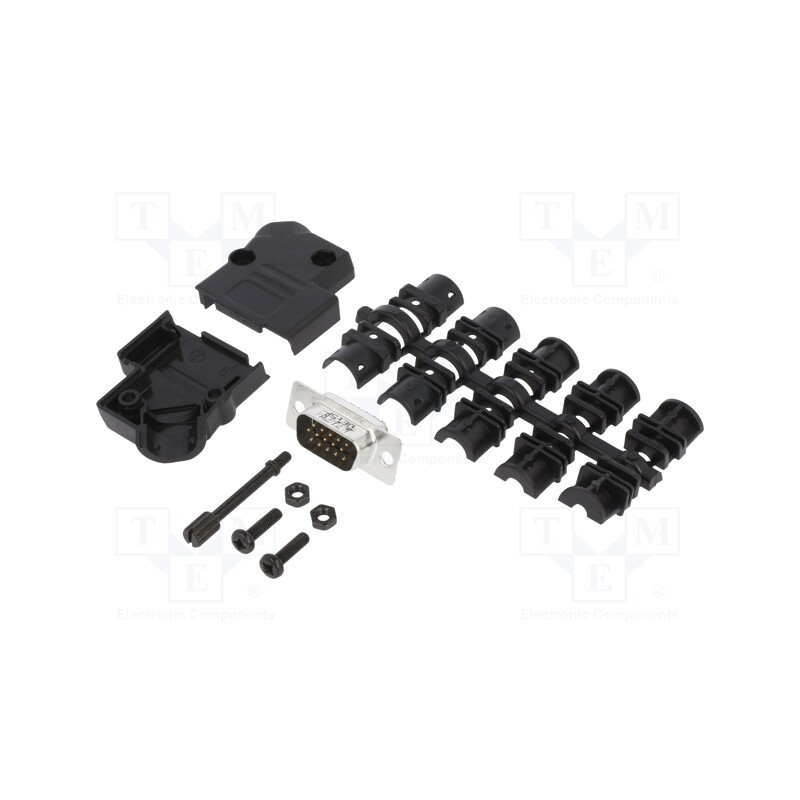 1 pcs x Amphenol Communications Solutions - L17D45PK-P-09+L717HDE15P - D-Sub HD, PIN: 15, male, angled 45°, soldering, for cable