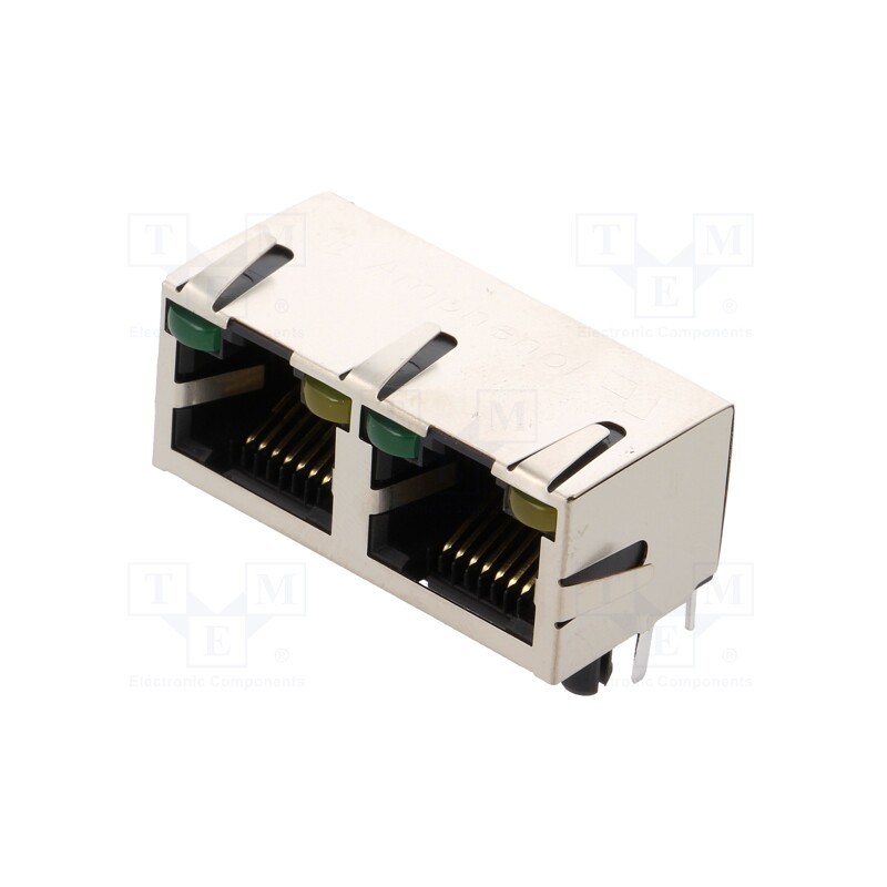 1 pcs x Amphenol Communications Solutions - RJHSE-5384-02 - Socket, RJ45, Cat: 5, shielded,double,with LED, Layout: 8p8c, THT
