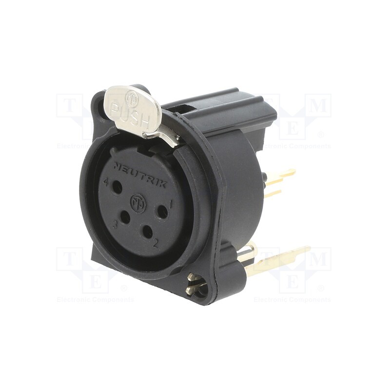 1 pcs x NEUTRIK - NC4FAV - Socket, XLR, female, PIN: 4, straight, with push button, THT, black