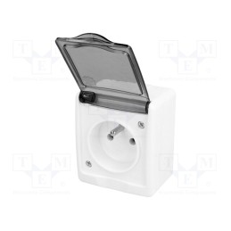 1 pcs x PAWBOL - D.3110G/1 - Connector: AC supply, socket, 2P+PE, 250VAC, 16A, white, PIN: 3, IP44