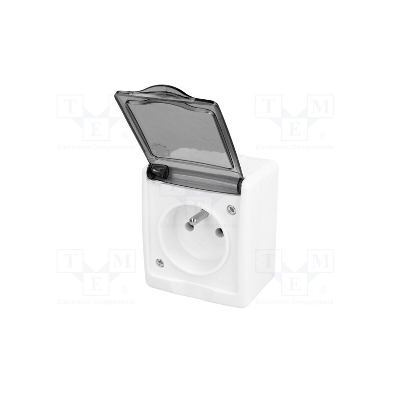 1 pcs x PAWBOL - D.3110G/1 - Connector: AC supply, socket, 2P+PE, 250VAC, 16A, white, PIN: 3, IP44
