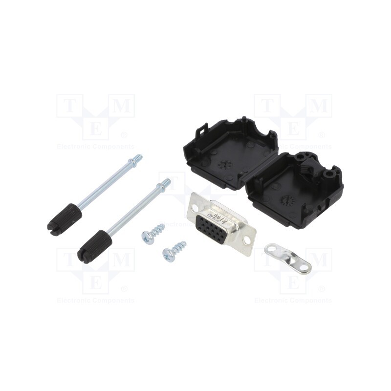 1 pcs x Amphenol Communications Solutions - L17DPPK09-BK+L77HDE15S - D-Sub HD, PIN: 15, female, straight, soldering, for cable, 