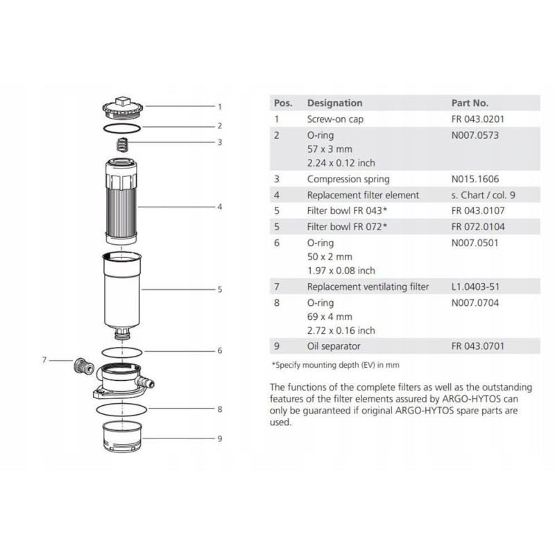 Return oil filter cap argo hytos fr 043 02