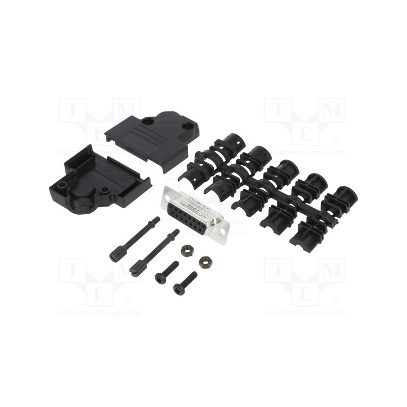 1 pcs x Amphenol Communications Solutions - L17D45PK-P-15+L77SDA15S - D-Sub, PIN: 15, female, angled 45°, soldering, for cable, 